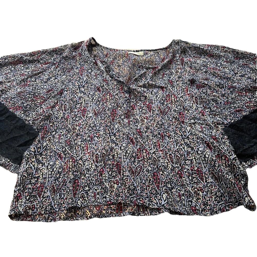 Love Sam Boho Blouse Women's L Multicolor Paisley Print Sheer Flutter Sleeve Top